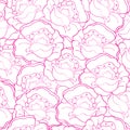 Vector seamless contour pattern with pink poppies
