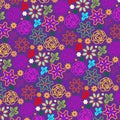 Violet colorful doodled roses in a seamless pattern