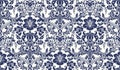 Vector seamless damask pattern. Blue and ivory image. Rich ornament, old Damascus style pattern for wallpapers, textile, Scrapbook