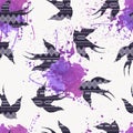 Vector seamless decorative ethnic pattern with swallows Royalty Free Stock Photo