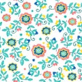 Vector seamless decorative floral embroidery pattern, ornament for textile decor. Bohemian handmade style background Royalty Free Stock Photo