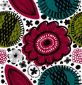 Vector seamless decorative floral pattern. Abstract drawn background. Summer texture. Royalty Free Stock Photo