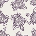 Vector seamless decorative pattern. Hand drawn turtle tribal bac