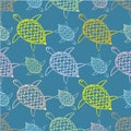 Vector seamless decorative pattern. Hand drawn turtle tribal background.