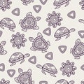 Vector seamless decorative pattern with ornamental turtles, sun Royalty Free Stock Photo