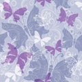 Vector seamless delicate silvery pattern butterflies