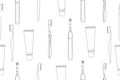 Vector seamless dental pattern with line icons. Vector illustration Toothbrush seamless pattern doodle outline vector.