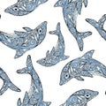 Vector seamless dolphin pattern Royalty Free Stock Photo