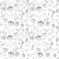 Vector seamless doodles Valentine`s pattern.