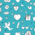 Vector seamless doodles Valentine`s pattern.