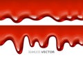 Vector seamless dripping red liquid is similar to blood or syrup on white background