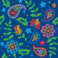 Vector seamless embroidery paisley pattern, decorative textile ornament, pillow or bandana decor. Bohemian handmade