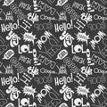 Vector seamless fashion sketch hand drawn pattern with lettering