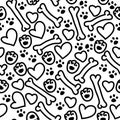 Vector seamless flat hand drawn dog pattern