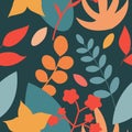 Vector seamless flat pattern of plants in autumn retro colors
