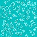 Vector seamless flat simple animal seal icon pattern.