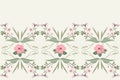 Vector seamless floral border pattern with delicate pink flowers on a light pastel background, feminine motive for fabric design, Royalty Free Stock Photo