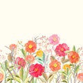 Vector seamless floral border. roses and wild flowers d Royalty Free Stock Photo