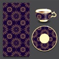 Vector seamless floral orient or armenia pattern with cup and pl