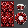 Vector seamless floral orient or armenia pattern with cup and pl