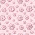 Vector seamless floral pattern, background with 3d pink paper cut out flowers