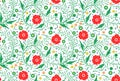Vector Seamless floral pattern design hand drawn: garden white,