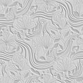 Vector seamless floral pattern with an embossed 3D relief effect. Surface emboss textured flowers, butterflies, and dynamic curved Royalty Free Stock Photo