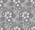 Vector seamless floral pattern with fancy flowers. Royalty Free Stock Photo