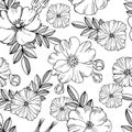 Vector seamless floral pattern with flowers of wild rose. Royalty Free Stock Photo