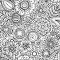 Vector seamless floral pattern with hand drawn fancy doodle flow Royalty Free Stock Photo