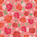 Vector seamless floral pattern with hand-drawn roses leaves and circles