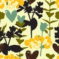 Vector seamless floral pattern with hearts and shapes of plants Royalty Free Stock Photo