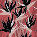 Vector seamless floral pattern with herbaceous plant of strelitzia. Royalty Free Stock Photo