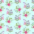 Vector seamless floral pattern on a light blue background for textile design, wallpaper, wrapping paper. Bouquets of flowers