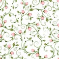 Seamless floral pattern with pink rosebuds. Vector illustration.