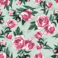 Vector seamless floral pattern with pink roses, watercolor Royalty Free Stock Photo