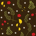 Vector seamless floral pattern. Trendy decorative colourful spring botanical pattern. Set of different plants, leaves and flowers