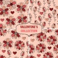 Vector seamless Floral Valentine's Patterns