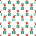 Vector Seamless folk art pattern background with flowers, Scandinavian or Nordic Red repetitive floral design. Retro Royalty Free Stock Photo