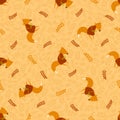 Vector seamless funny foxes pattern with branches and floral elements