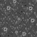 Vector. Seamless gentle, linear, fashionable, isolated pattern on a dark background. Retro style. Trend and floral