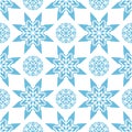 Vector seamless geometric Christmas pattern with monochrome blue snowflakes Royalty Free Stock Photo