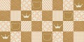 Vector seamless geometric pattern with crowns and bears. Colorful abstract geometric