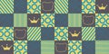 Vector seamless geometric pattern with crowns and bears. Vector illustration