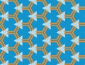 Vector seamless geometric pattern. Shaped brown line hexagons, light blue triangles, blue background Royalty Free Stock Photo
