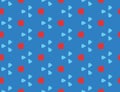 Vector seamless geometric pattern. Shaped red hexagons, light blue triangles, blue background Royalty Free Stock Photo