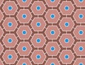 Vector seamless geometric pattern. Shaped white, brown and blue hexagons, lines Royalty Free Stock Photo