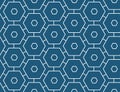 Vector seamless geometric pattern. Shaped white hexagons, lines on blue background Royalty Free Stock Photo
