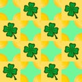 Vector seamless geometric pattern for St. Patrick's Day. Gold coins and clover Royalty Free Stock Photo