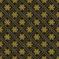 Vector seamless geometric winter pattern with golden snowflakes on black background. Royalty Free Stock Photo